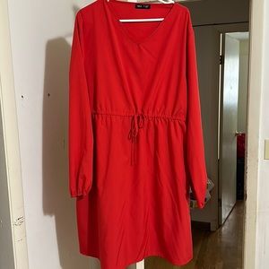 Red long sleeve satin feel dress